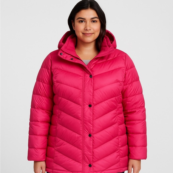 Lands' End Women's Plus 18 XLP Down Puffer Coat Removable Hood Pink Warm - Picture 1 of 7